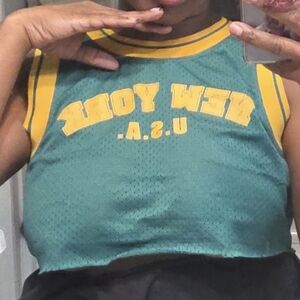 Womens Green and Yellow Sleeveless Top